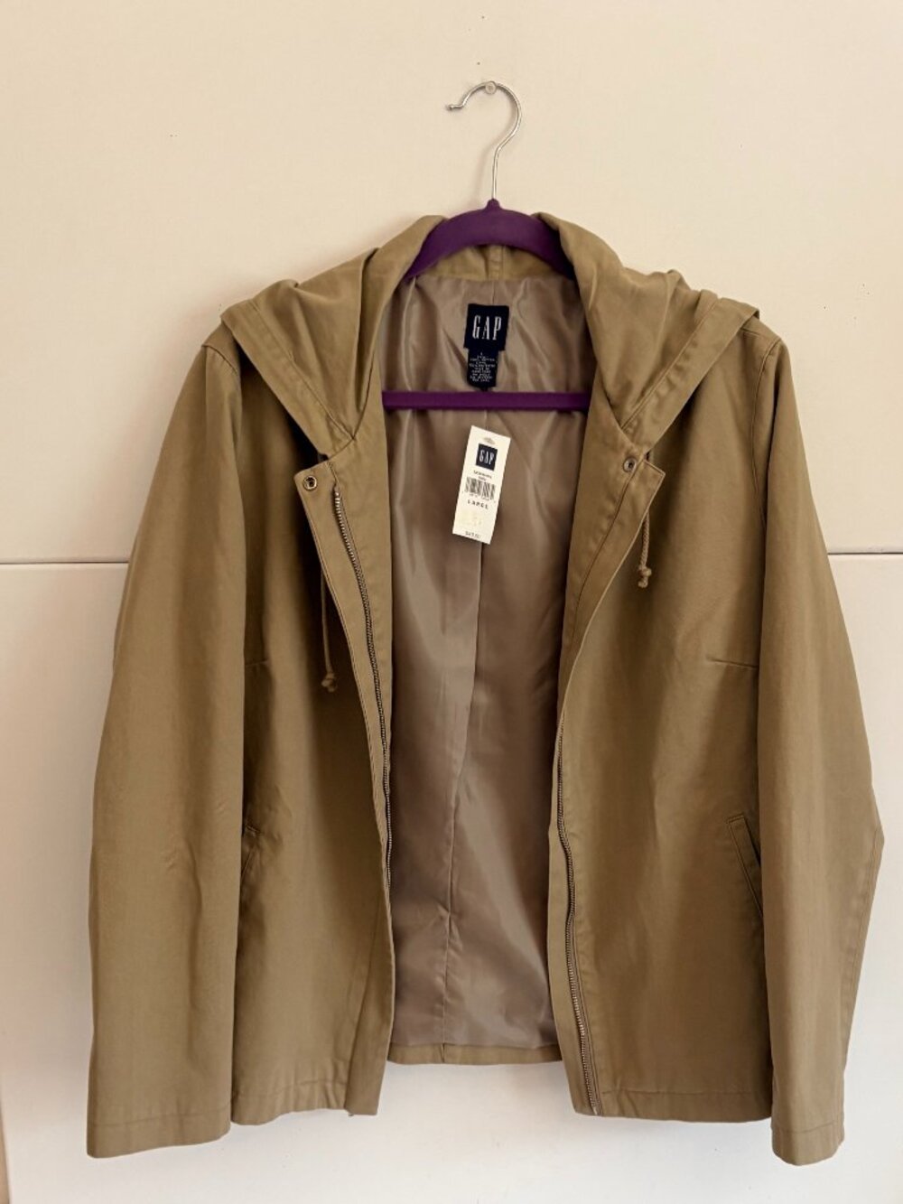 GAP Women’s Utility Khaki Hooded Jacket Size Lrg  Made in Hong Kong Vtg